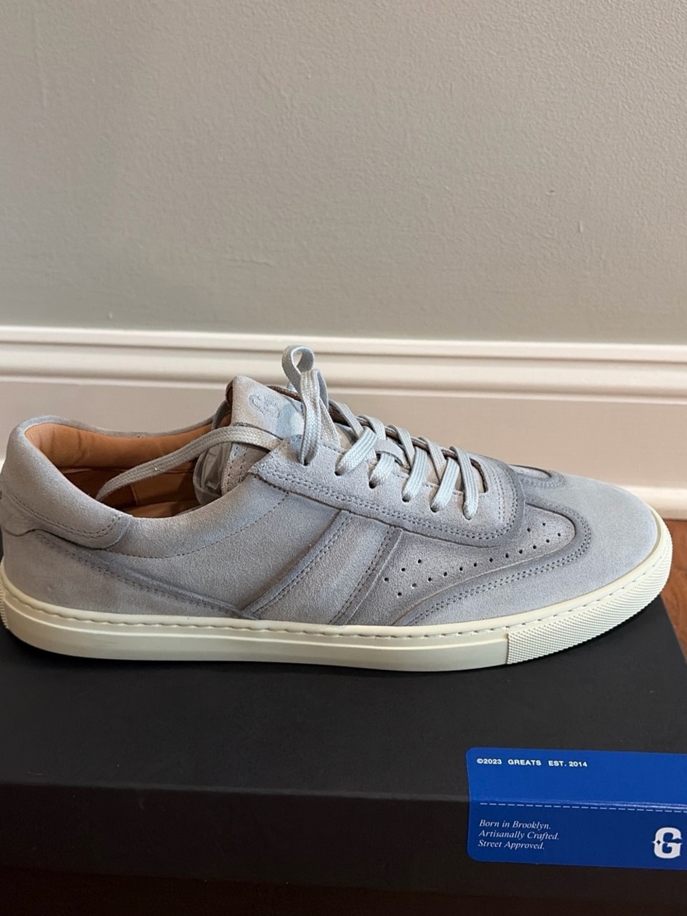 Greats Suede Low-Top Sneakers in Light Gray and Off-White